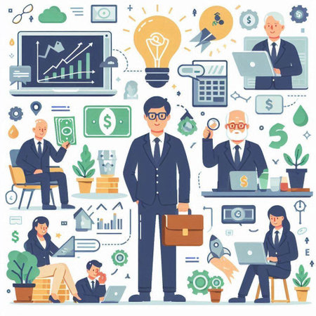Business people working together in the office. Vector illustration in flat styleのイラスト素材