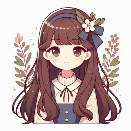 Cute little girl with long hair. Vector illustration in cartoon style.のイラスト素材