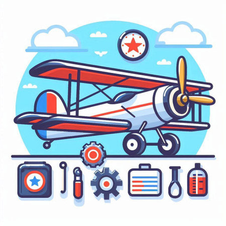 Airplane flying around the world. Vector illustration in a flat styleのイラスト素材
