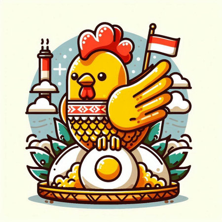 Vector illustration of a rooster in the form of an egg with the flag of the Netherlandsのイラスト素材