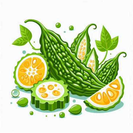 Vector illustration of bitter melon, balsam pear, kiwano, kiwano, kiwano, kiwano, kiwano.のイラスト素材