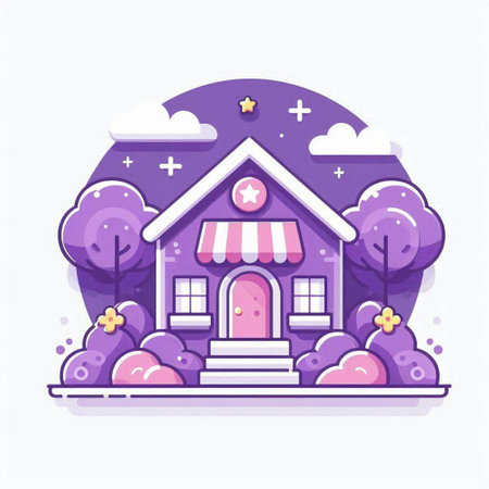 Vector illustration of a house with awning and awning.のイラスト素材