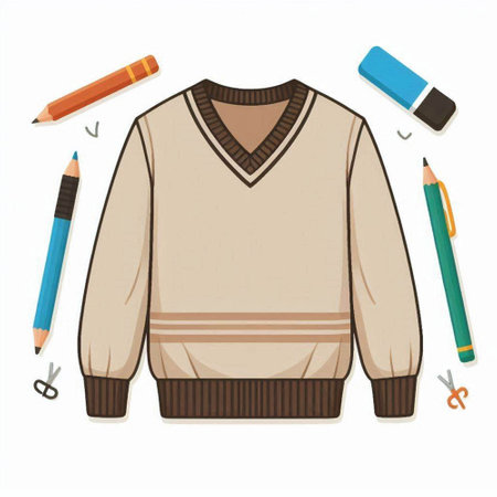 Illustration of a sweater with different stationery on a white backgroundのイラスト素材