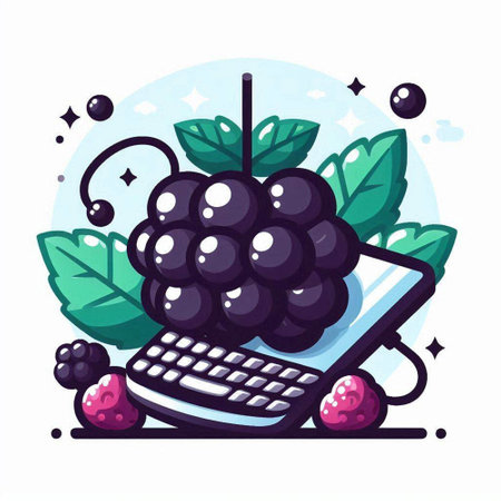 Grapes and smartphone. Vector illustration in flat cartoon style.のイラスト素材