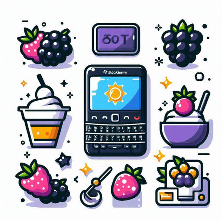 Fruit and berry icons set in flat style. Vector illustrationのイラスト素材