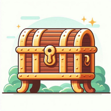 Wooden chest with keyhole. Vector illustration in cartoon style.のイラスト素材