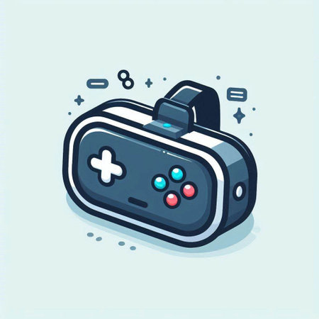 Gamepad icon. Vector illustration in flat cartoon style. Isolated on blue background.のイラスト素材