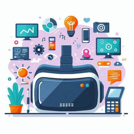 Virtual reality glasses flat vector illustration. Modern technology and innovation concept.のイラスト素材