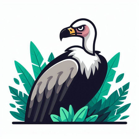 Illustration of a vulture in the jungle. Vector illustration.のイラスト素材