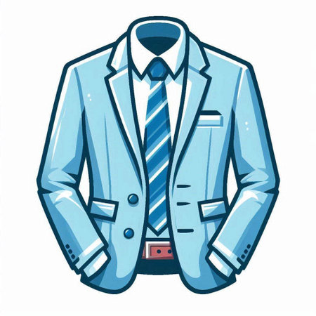 Illustration of a blue jacket with a tie on a white backgroundのイラスト素材