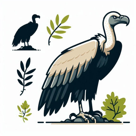 Vultures set, vector illustration. Collection of vector illustrations of vultures.のイラスト素材
