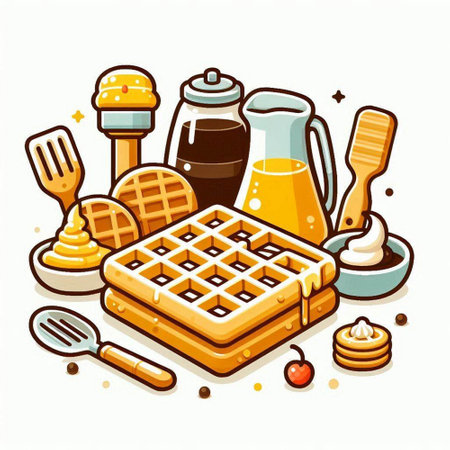Belgian waffles with butter, honey and spices. Vector illustration.のイラスト素材