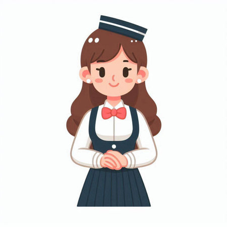 Cute Cartoon Stewardess in Uniform. Vector Illustration.のイラスト素材