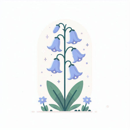 Bluebell flower. Hand drawn vector illustration in flat cartoon style.のイラスト素材