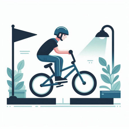 Cyclist in helmet riding bicycle. Flat style vector illustration.のイラスト素材
