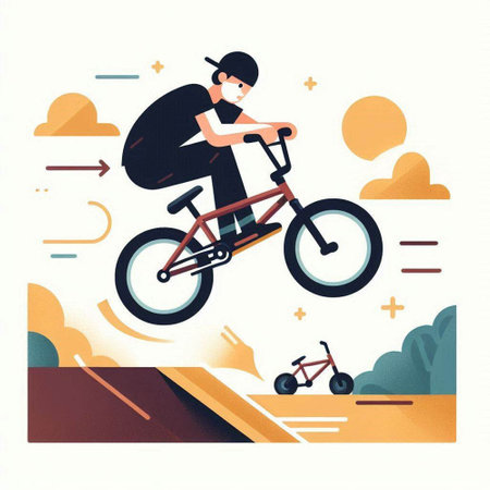 Cyclist in mask riding bicycle on road, flat vector illustration.のイラスト素材