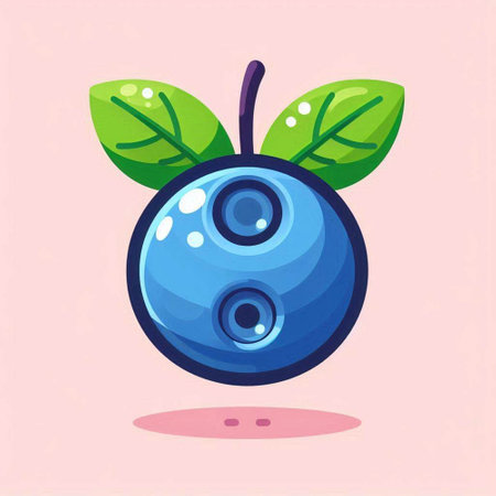 Cute blueberry with leaves. Vector illustration in cartoon style.のイラスト素材