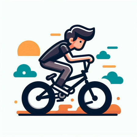 Cyclist riding bicycle. Vector illustration in flat cartoon style.のイラスト素材