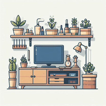 Interior design of living room with furniture and plants. Vector illustrationのイラスト素材