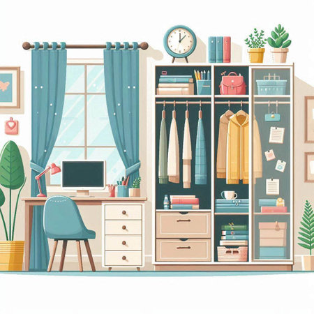 Interior of a room with furniture and accessories. Vector illustration.のイラスト素材
