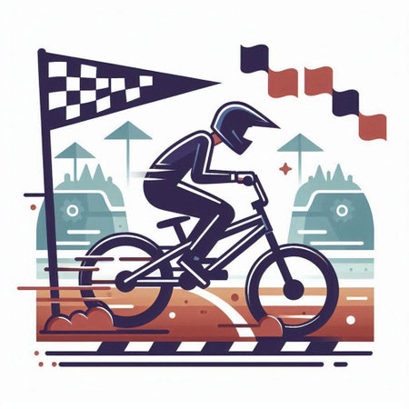 Cyclist riding on the road. Vector illustration in flat styleのイラスト素材