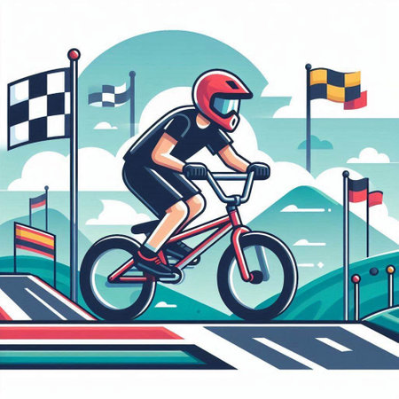 Cyclist on the road. Vector illustration in retro style.のイラスト素材