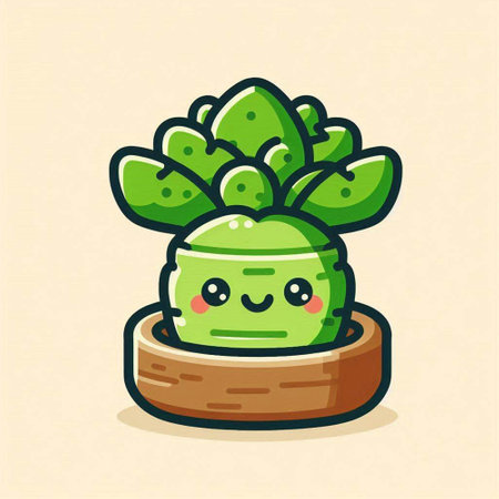 Cute kawaii cactus in a pot. Vector illustration.のイラスト素材