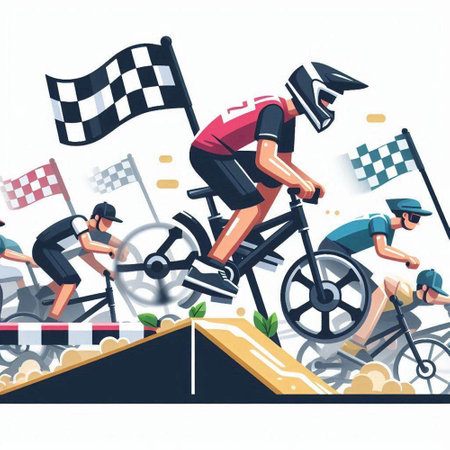 illustration of a cyclist racing in the finish line, flat designのイラスト素材