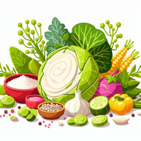 Vegetables and herbs. Healthy food background. Vector illustration.のイラスト素材