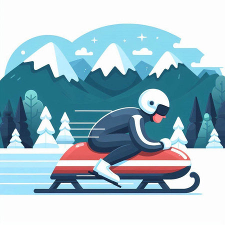 Snowmobiling. Winter sport. Vector illustration in flat style.のイラスト素材