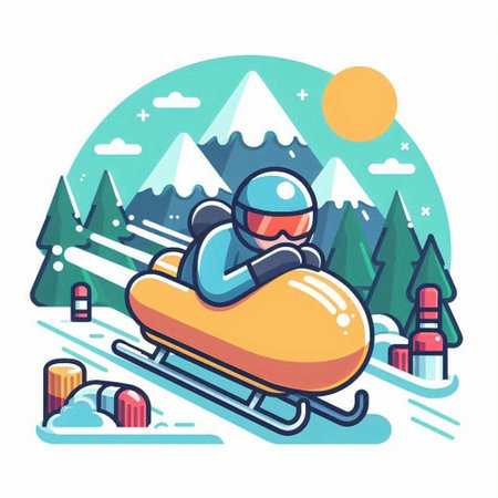 Skiing and snowboarding in the mountains. Vector illustration.のイラスト素材