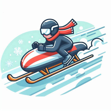 Snowboarder rides on a snowmobile. Cartoon vector illustration.のイラスト素材