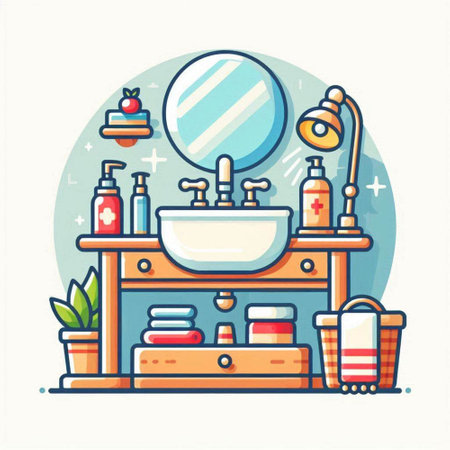 Bathroom interior. Bathroom furniture. Vector illustration in flat styleのイラスト素材