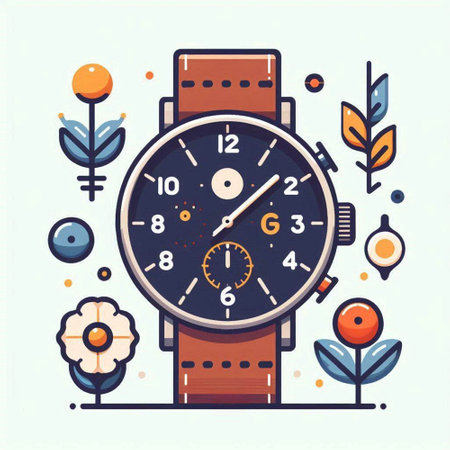 Wristwatch with flowers and leaves. Vector illustration in flat styleのイラスト素材