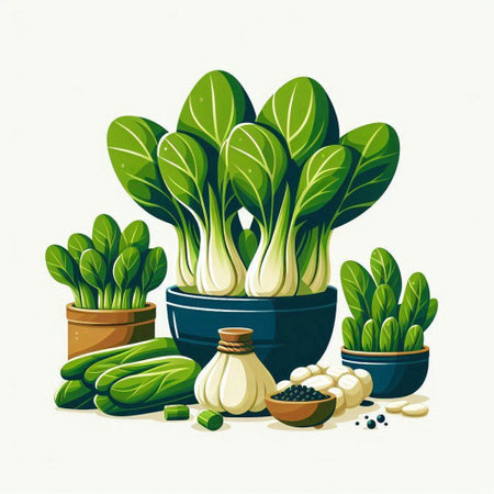 Bok choy in a pot. Vector illustration of vegetables.のイラスト素材