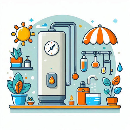 Illustration of a water heater in a flat style. Vector illustrationのイラスト素材