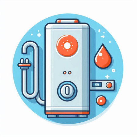 Water boiler with a drop of water. Vector illustration in flat styleのイラスト素材