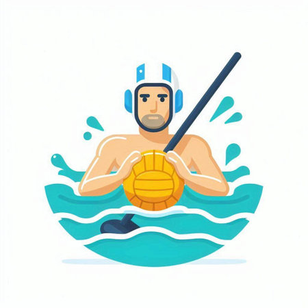 Man in life jacket and cap with oars in water. Vector illustrationのイラスト素材