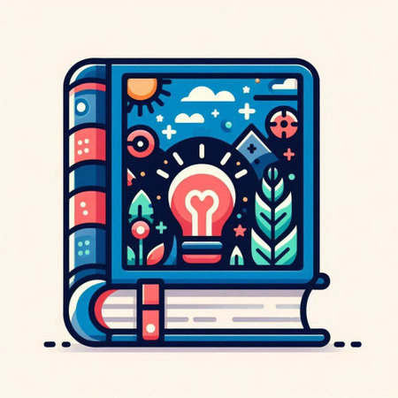 Vector illustration of book with lightbulb. Flat design style.のイラスト素材