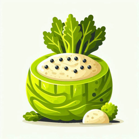 Vegetable salad in a hollowed out cabbage. Vector illustration.のイラスト素材