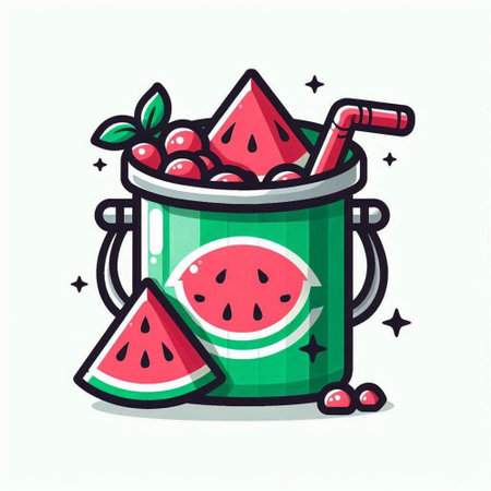 Cute watermelon juice cartoon vector illustration. Watermelon drink icon.のイラスト素材