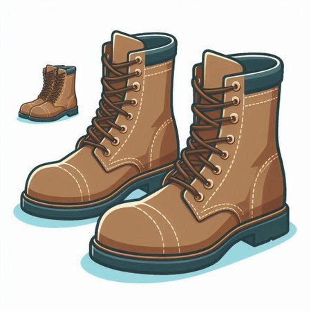 Vector illustration of a pair of brown boots on a white background.のイラスト素材