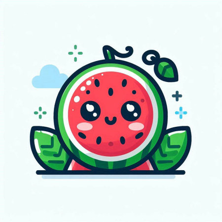 Cute cartoon watermelon character. Vector illustration in flat style.のイラスト素材