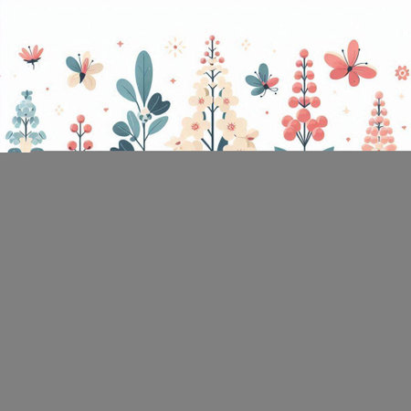 Floral background with flowers and butterflies. Hand drawn vector illustration.のイラスト素材