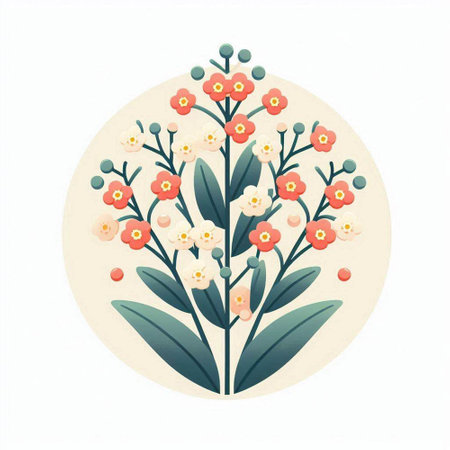 Cute floral round frame with flowers and leaves. Vector illustration.のイラスト素材