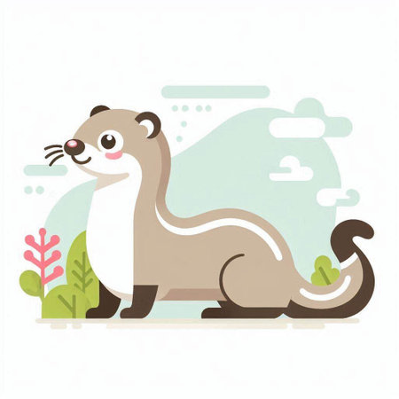 Cute otter on a background of nature. Vector illustration.のイラスト素材