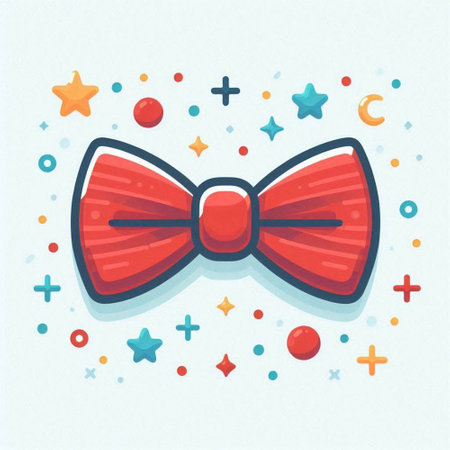 Vector illustration of a red bow tie with stars and confetti.のイラスト素材