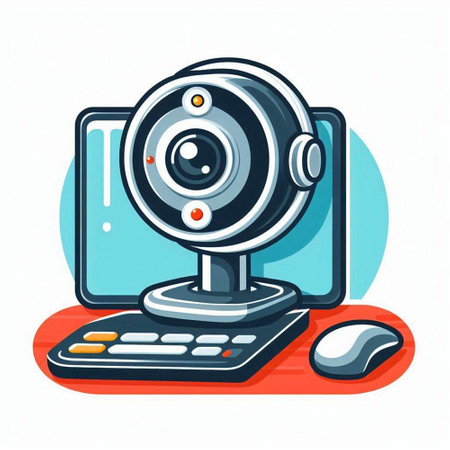 Vector illustration of a web camera and a laptop on a white background.のイラスト素材