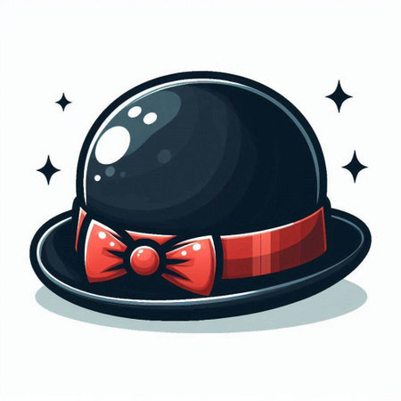 Black hat with red bow isolated on white background. Vector illustration.のイラスト素材