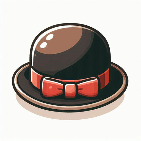 Illustration of a black hat with red ribbon on a white backgroundのイラスト素材